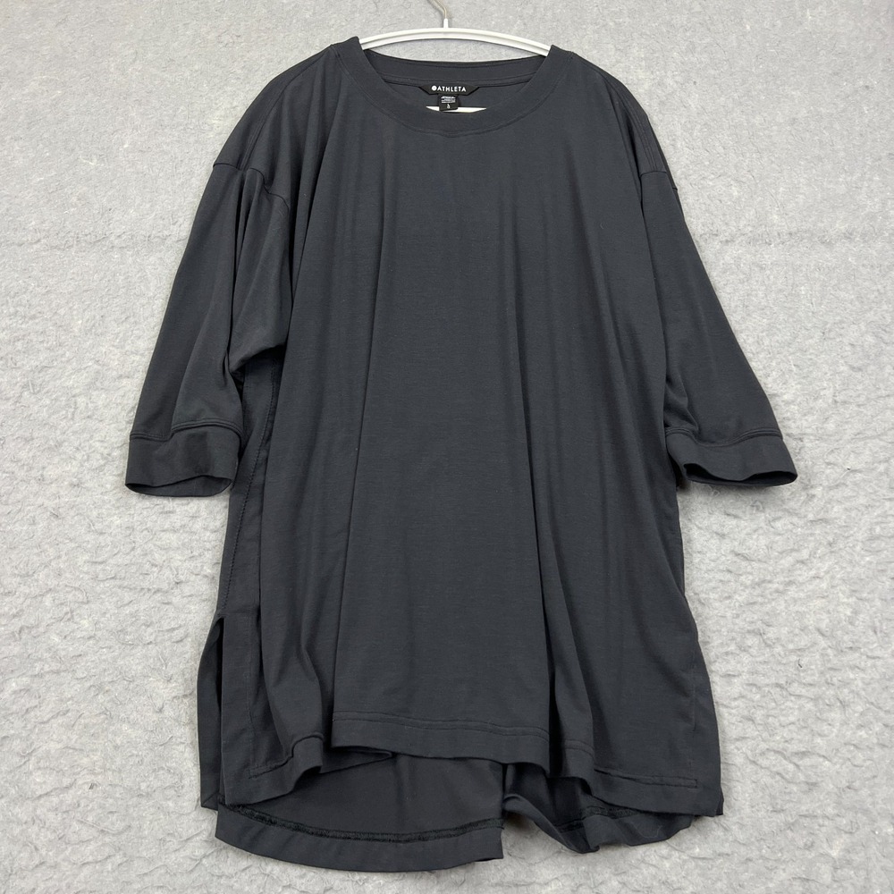 Athleta Inspire Top Women's Large Black 3/4 Sleeve Soft Oversized Slouchy Tunic‎